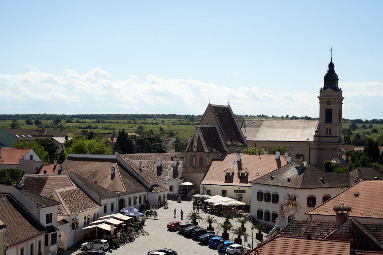 Idyllic town with church.