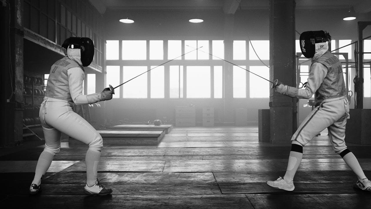 Two fencers in competition.