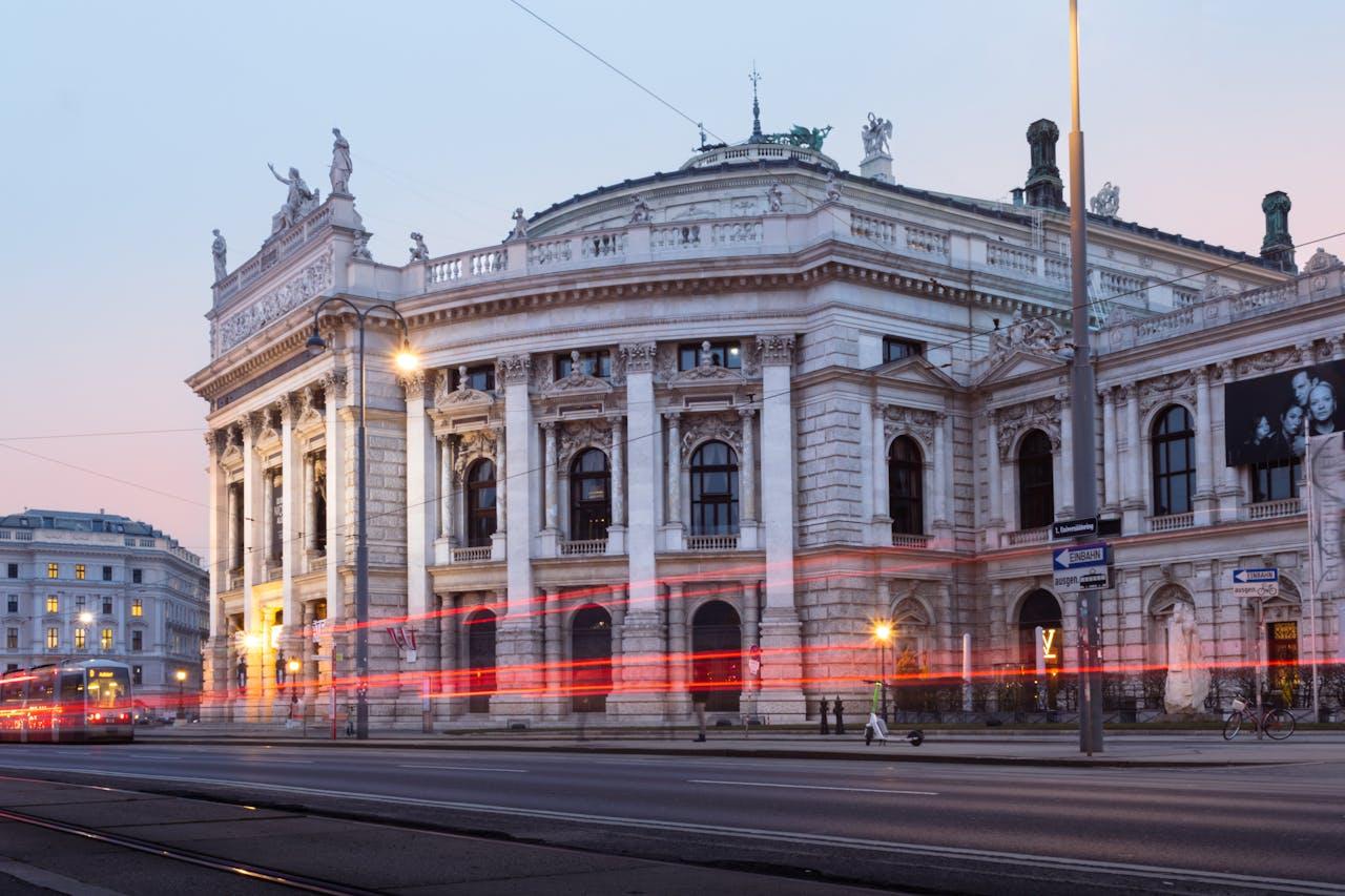 Historic building at dusk.
